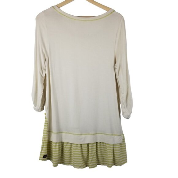 MATILDA Jane Small Ventriloquist Tunic Top Cream Green Roll Tab Sleeves Layered - Picture 3 of 11